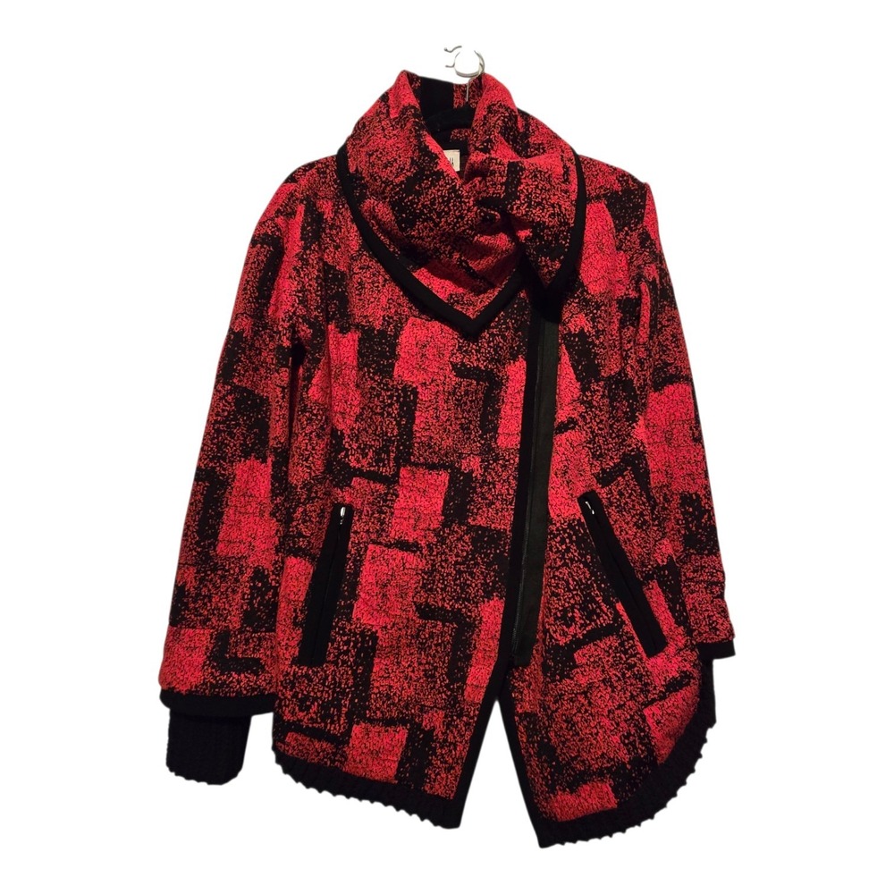 Joseph Ribkoff Artsy Abstract Zip Bomber Jacket Women's Sz 6 Red‎ Shawl Collar